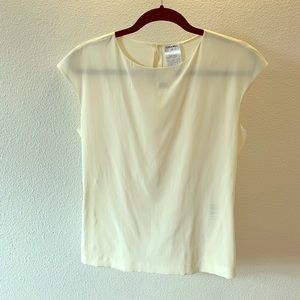 CHANEL cap sleeve cream silk blouse